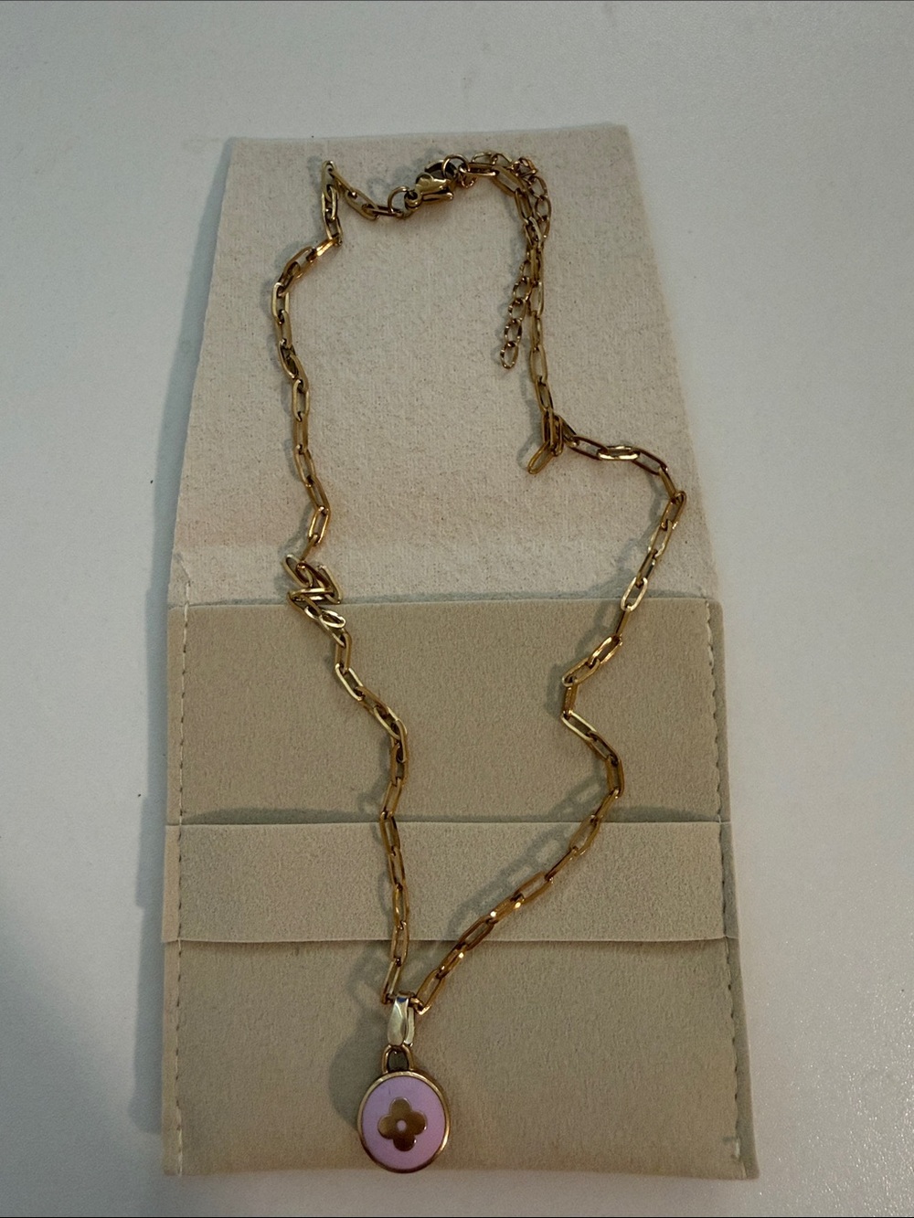Louis Vuitton Repurposed Link Necklace with Pink Flower Pendant